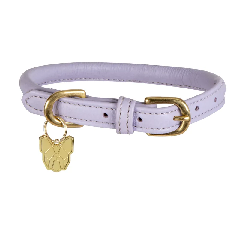 Digby and Fox Medium Rolled Leather Dog Collar in Lilac