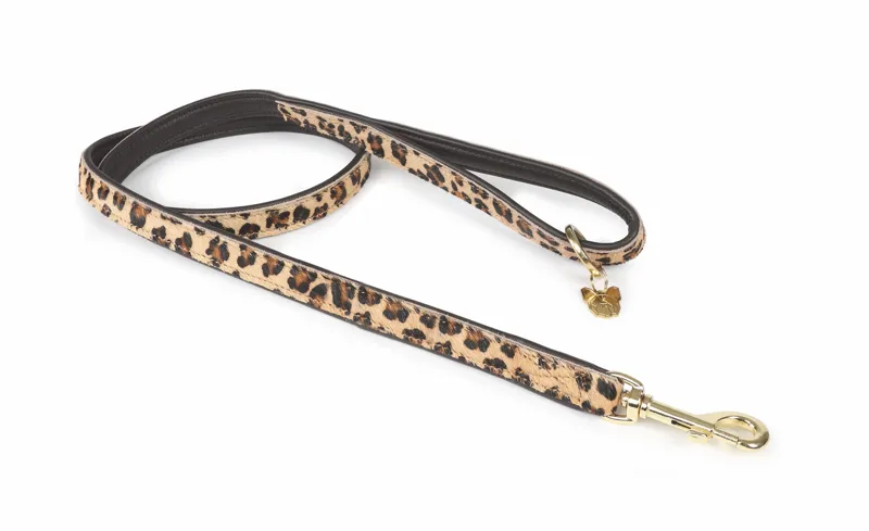 Digby and Fox Cow Hair Dog Lead in Leopard Print