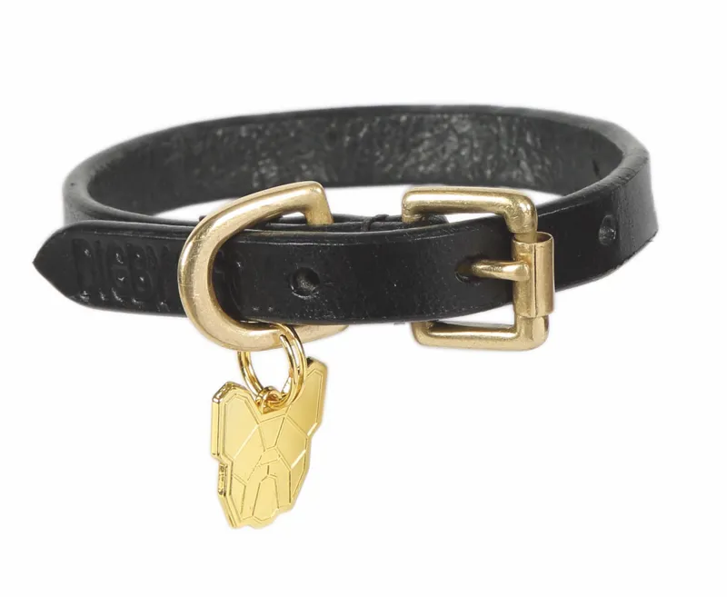 Digby and Fox Flat Small Leather Dog Collar in Black