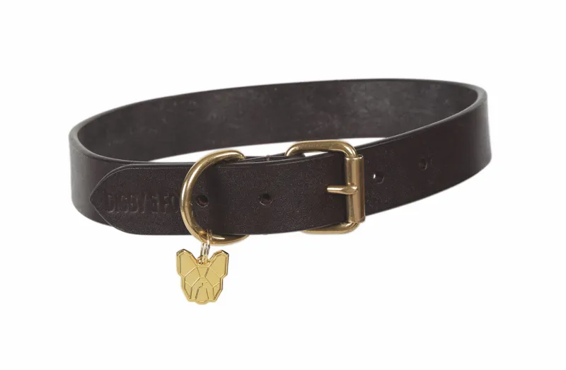 Digby and Fox Flat Small Leather Dog Collar in Brown