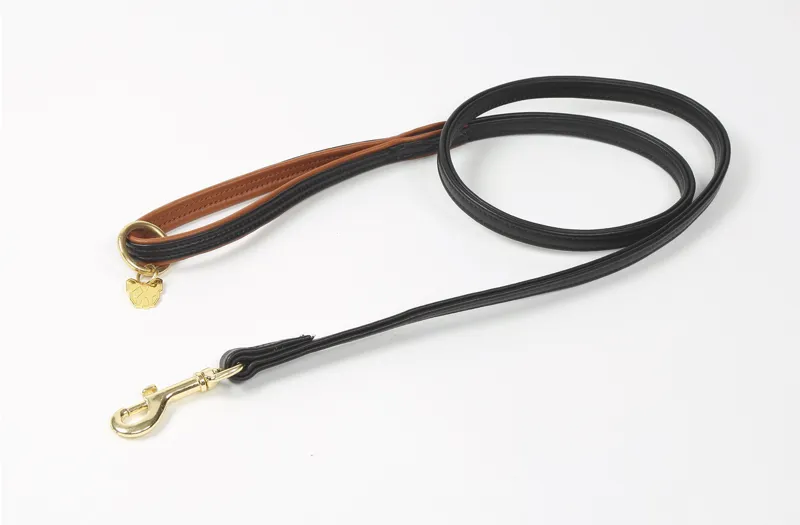 Digby and Fox Padded 1.5cm Leather Dog Lead in Black