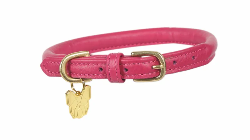Digby and Fox Rolled Medium/Large Leather Dog Collar in Pink